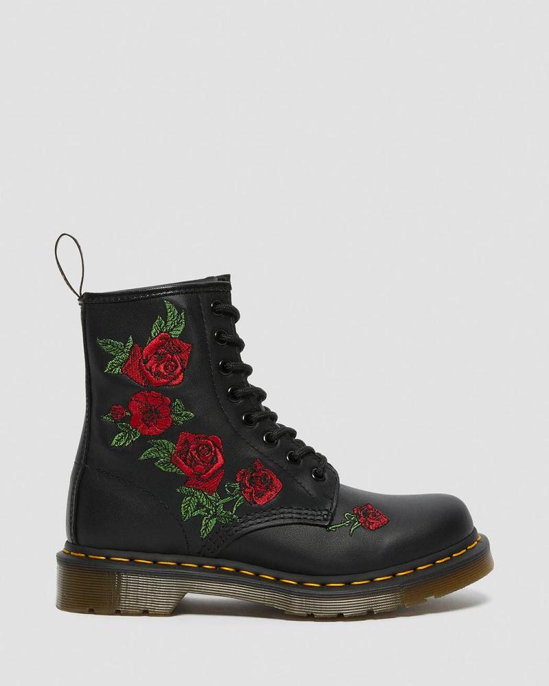 Black Women's Dr Martens 1460 Vonda Floral Leather Lace Up Boots | CA 215YXF